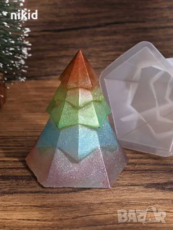 3D Елха на етажи силиконов молд форма фондан шоколад смола гипс свещ декор, снимка 2 - Форми - 47357762