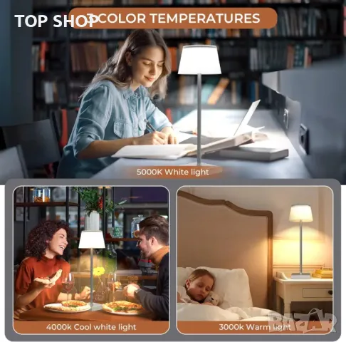 Димируема настолна лампа FIMEI, акумулаторна LED настолна лампа за защита на очите H38 cm, преносима, снимка 8 - Настолни лампи - 48819007