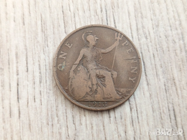 Монета 1913 Великобритания 1 Penny King George V, снимка 2 - Нумизматика и бонистика - 53131622
