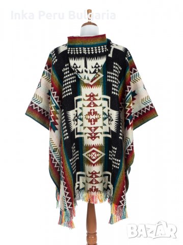 Автентичнo еквадорско унисекс вълнено пончо с геометрични фигури, различни цветове, снимка 3 - Пуловери - 35847465