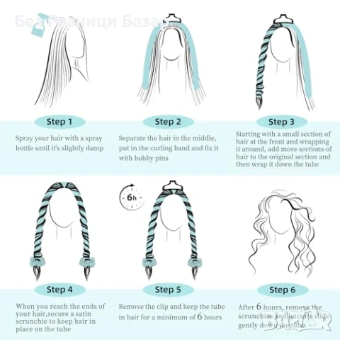 Нов 6 части комплект Лента за къдрене без топлина жени прическа ролер, снимка 7 - Други - 51117141