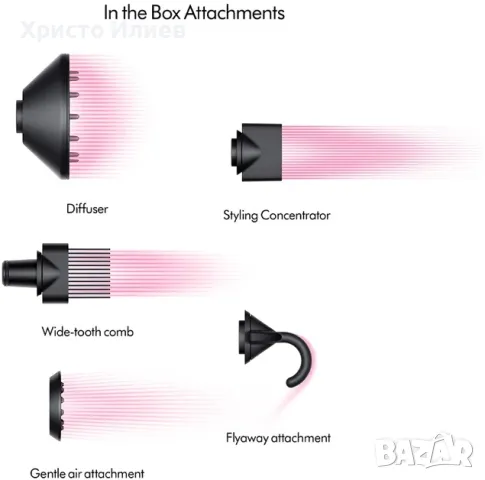 Сешоар Dyson Supersonic HD07 с Пет приставки Черен със златно НОВ, снимка 3 - Сешоари - 48232098