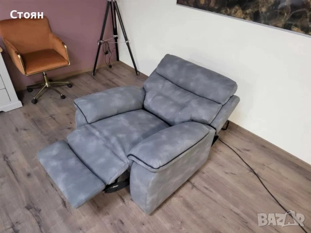 Сив фотьойл от плат с електрически релаксиращ механизъм, снимка 9 - Дивани и мека мебел - 51954186