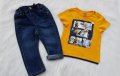 Дънки и тениска за бебе 6-9 месеца, снимка 1 - Панталони и долнища за бебе - 32649486