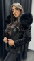 Дамско черно кожено яке кожух парка с естествен пух косъм качулка лисица алкантара естествена кожа, снимка 1