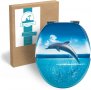  Calmwaters® тоалетна седалка с морски мотив делфин с механизъм за двойно плавно затваряне, снимка 1