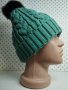 Дамска плетена шапка с естествен косъм лукс- мпш39, снимка 3