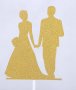 Двойка младоженци с букет златист брокатен брокатен топер на клечка за украса торта сватба , снимка 1 - Други - 35281181