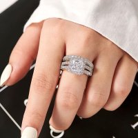 SweetJewКомплект сребърни сватбени пръстени за жени с кубичен цирконий, снимка 5 - Пръстени - 43581805