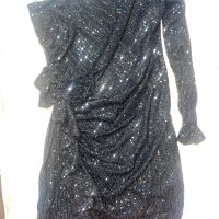 Блестяща нова къса нова парти коктейлна официална рокля черни  пайети, снимка 1 - Рокли - 43542718