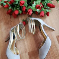 Сиви велурени обувки на ток сандалки, снимка 1 - Дамски обувки на ток - 26975639