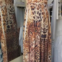 УНИКАЛНО КРАСИВА дълга рокля в леопардов принт с отворен гръб, снимка 1 - Рокли - 37396274