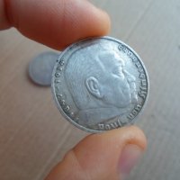 2 сребърни монети,5 РАЙХСМАРКИ/1936,2 ЛЕИ/1910, снимка 3 - Нумизматика и бонистика - 35037140