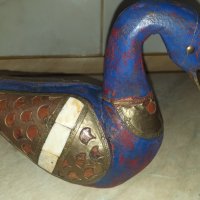 Страхотна синя дървена патица патка с месинг и кост, снимка 3 - Антикварни и старинни предмети - 43414181