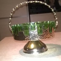 АНТИКА-бонбониера-зелено стъкло/мед месинг-18х18см, снимка 8 - Антикварни и старинни предмети - 26705978
