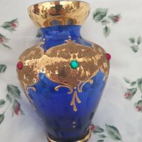 синя ваза с позлата bohemia, снимка 1 - Декорация за дома - 36701235