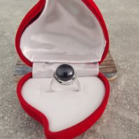 Сребърен пръстен с перла в луксозна кутия, снимка 3 - Пръстени - 34878544