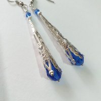 Великолепни обици Викториански стил с кристали в кралско синьо и орнаменти в цвят Сребро, снимка 1 - Обеци - 34939867