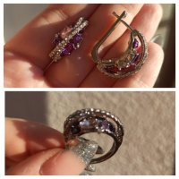 Дамски комплект пръстен и обеци, щампа 925 сребро, снимка 3 - Бижутерийни комплекти - 38154022