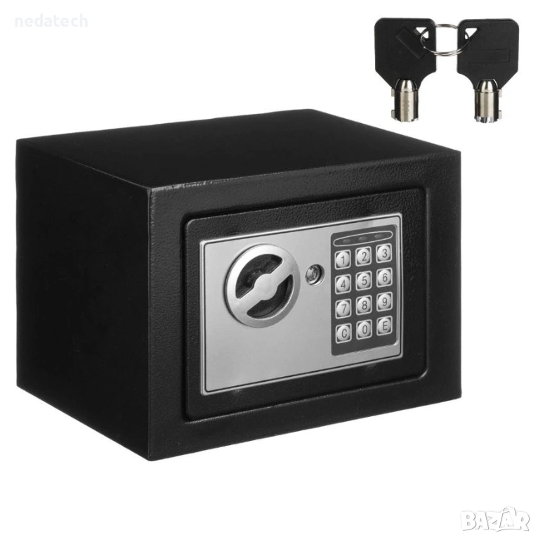Сейф с ключ и комбинация, 17x17x23 см, черен, снимка 1