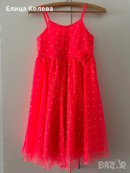 H&M цикламена рокля на сърца с тюл 140 см 9-10 г, снимка 1