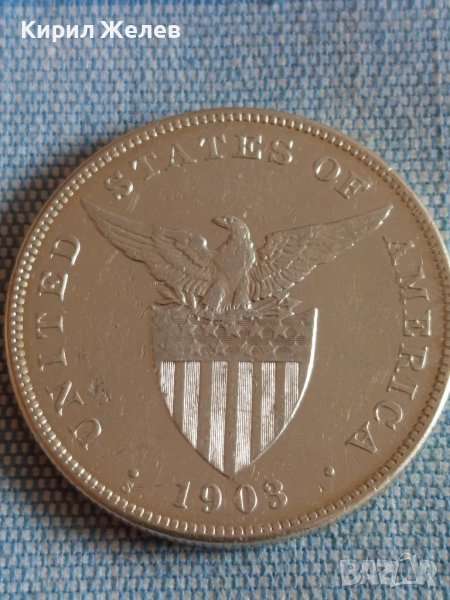 Сребърна монета 1 песо 1903г. Филипините Администрацията на САЩ рядка 50036, снимка 1