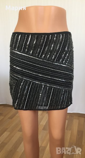 С / М America Today Нова Дамска Къса Пола Черна Бродерия Мъниста Паети Лятна Клубна, снимка 1