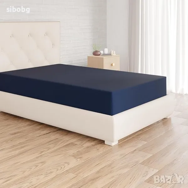 Чаршаф С ЛАСТИК, микрофибър, тъмносиньо, 90 x 200 см, снимка 1