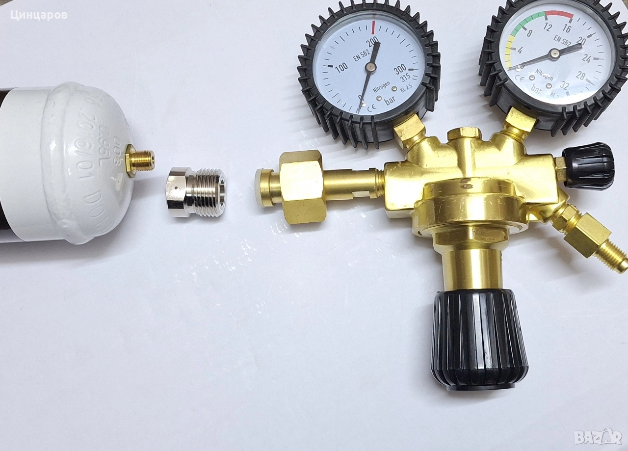 Азот Бутилка 1л.еднократна,адаптер,регулатор 16bar; 30bar; 50bar,накрайник с-ма, снимка 1