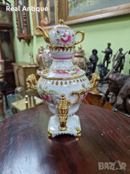 Рядък антикварен колекционерски руски съветски порцеланов самовар Гжель , снимка 1