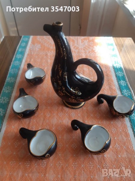 Рядка находка. Винтидж комплект от 5 чаши и стомна  Black Ceramic , снимка 1