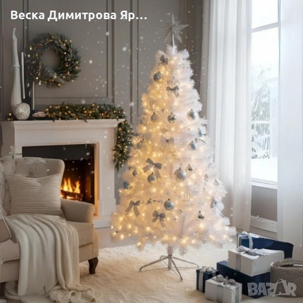 Изкуствена коледна елха в бяло – пухкав снежен ефект, снимка 1