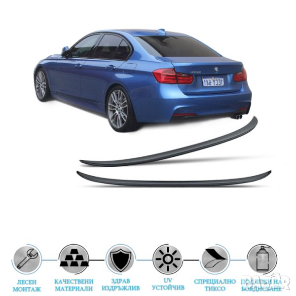 заден лип спойлер за БМВ Ф30 BMW F30 F80 (11-19) черен гланц, снимка 1
