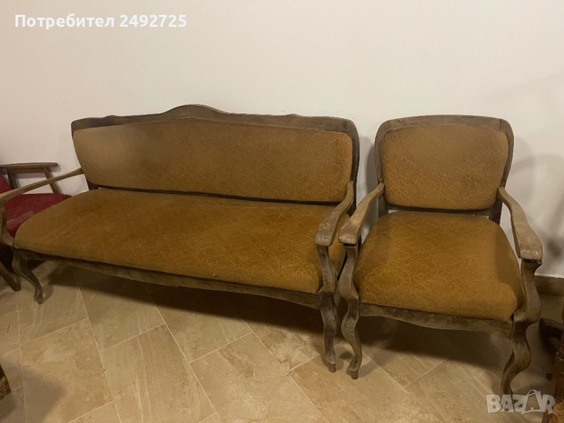 Стари мебели френски канапе и кресло, снимка 1