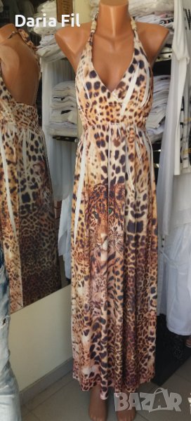 УНИКАЛНО КРАСИВА дълга рокля в леопардов принт с отворен гръб, снимка 1