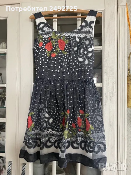 Рокля разкроена BISCUIT синя на точки и цветя, снимка 1