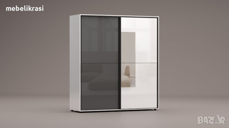 Гардероб Аполо 8 с плъзгащи врати и огледало - Антрацит Гланц/Бял Гланц, снимка 1