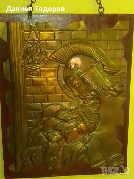 Красива Стара Медна Декоративна Картина върху  Дърво , Медно Пано-, снимка 1