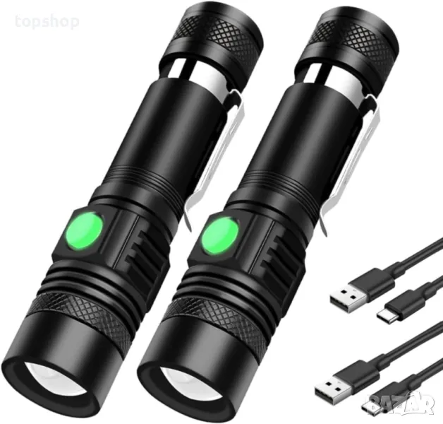 NAKCNM 2 броя мини LED фенерче, акумулаторно, 4 режима, джобна щипка, регулируем фокус, вкл. батерии, снимка 1