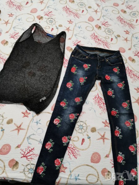 Дънки с  рози 28 номер, снимка 1