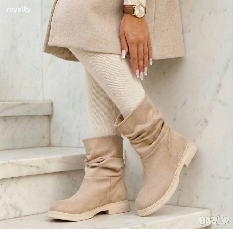 Равни боти - бежов велур, снимка 1