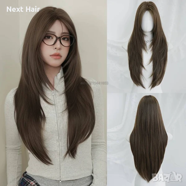 Светло кафява права перука на пластове, снимка 1