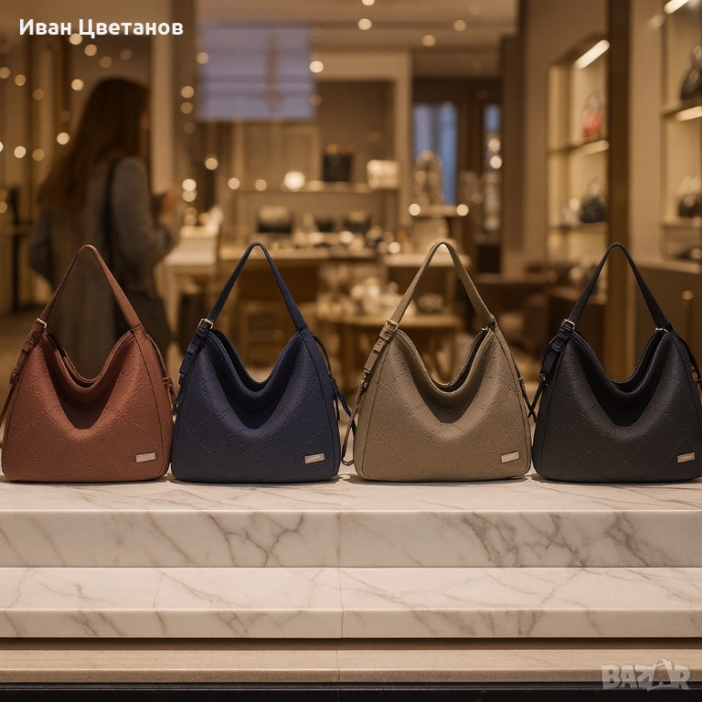 Велурена дамска чанта с декоративни ленти и метални капси – елегантен бохо дизайн, снимка 1