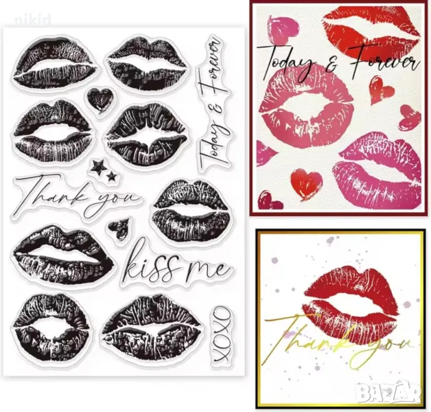 Устни уста целувки целувка kiss силиконов гумен печат декор украса за бисквитки фондан Scrapbooking, снимка 1