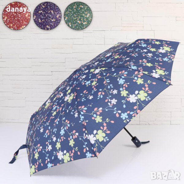 2274 Сгъваем автоматичен чадър за дъжд двоен автомат, цветни орнаменти, снимка 1