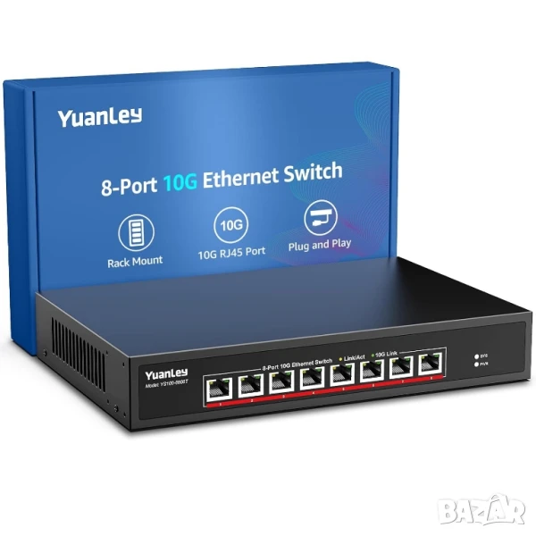 Yuanley 8 порта х 10G RJ45 Ethernet суич, неуправляем комутатор, plug and play , снимка 1