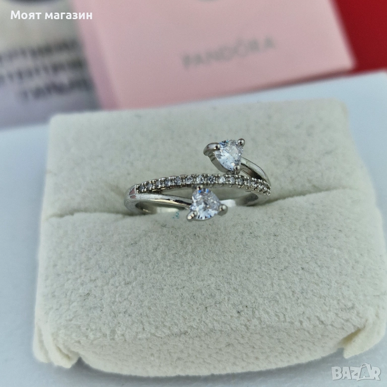 Пръстен „Twin Pear Hearts“ 💎💕, снимка 1