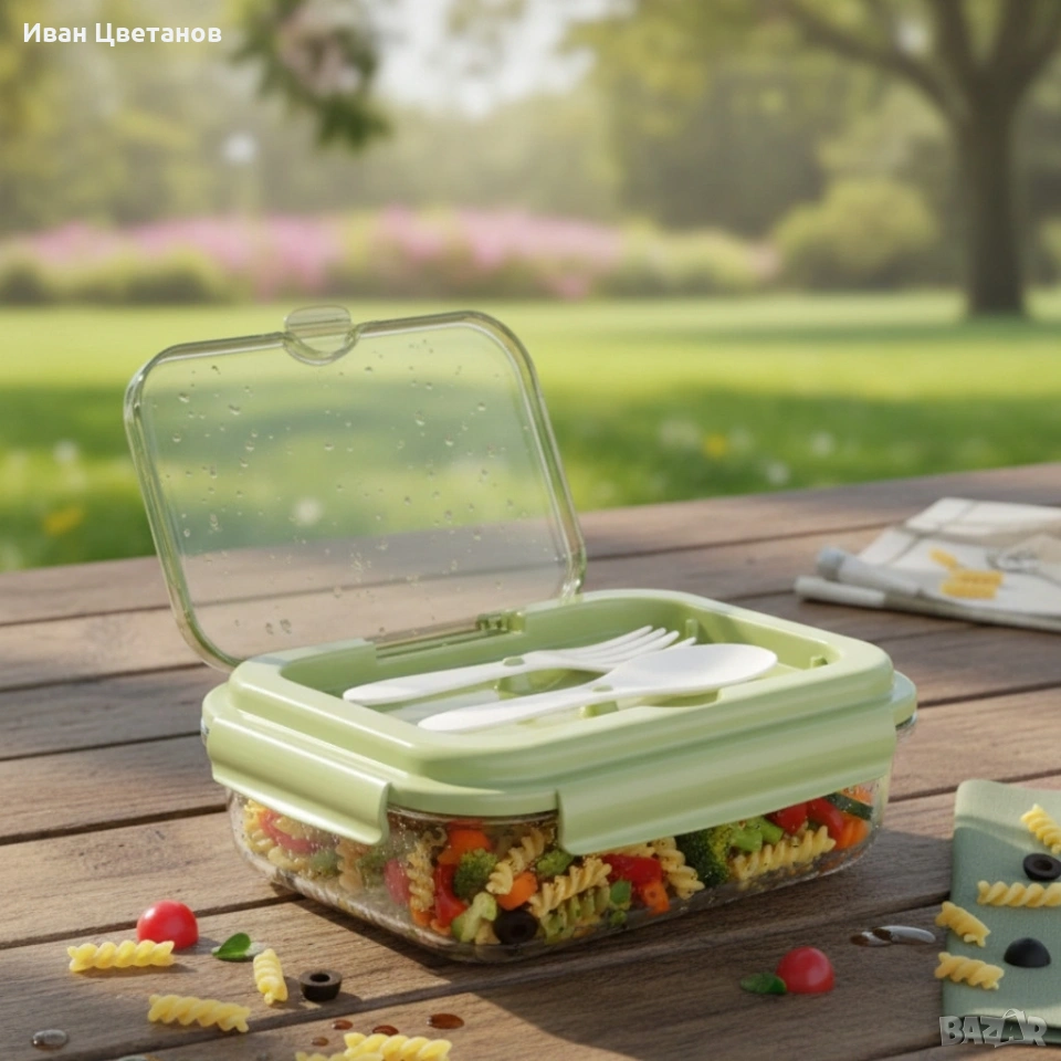 Кутия за обяд Cheffinger с 3 отделения, с включени вилица и лъжица – практично решение за храна , снимка 1