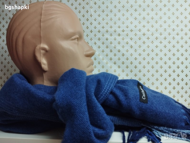 24 - Дамски кашмирен шал в модерно син цвят., снимка 1