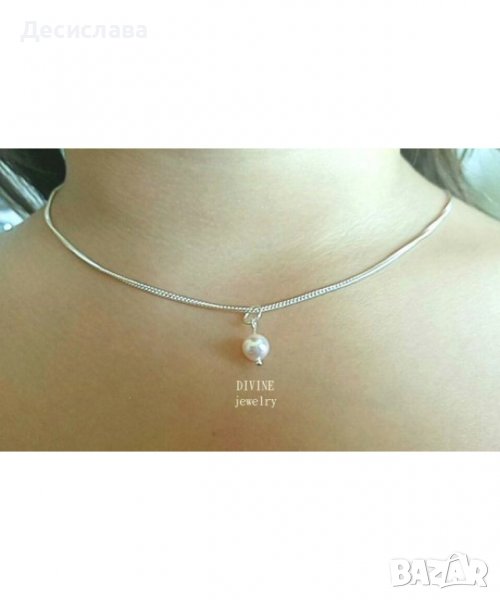 Сребърно колие с перла Swarovski Подарък за шаферки Подарък за кръщене Подарък за абитуриентски бал, снимка 1